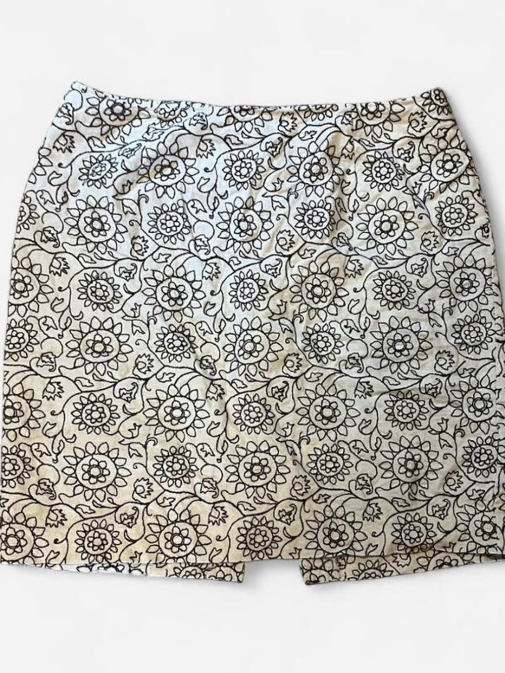 Witchery Cream Mini Skirt with Black Floral Pattern